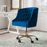 Velvet Clemence Blue Task Chairs/Study Chair/Office Chair for Study Room, Office, Swivel Armchair with Gold Base